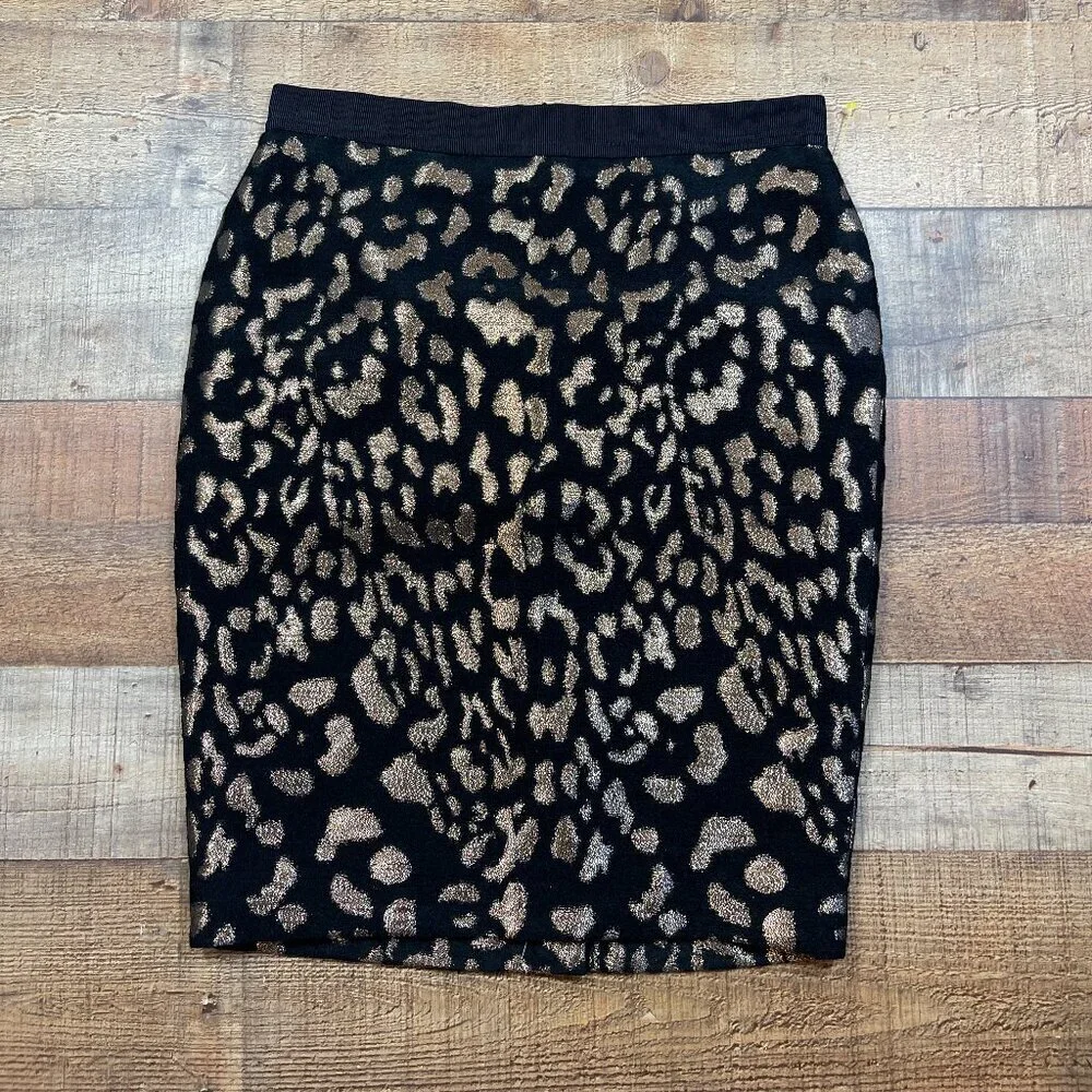 Ann Taylor Cheetah Print Black & Gold Skirt size 2P